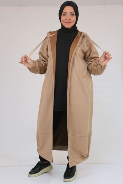 Eslina 43078 Büyük Beden Kolları Lastikli Pat Detaylı Nubuk Kap - Vizon