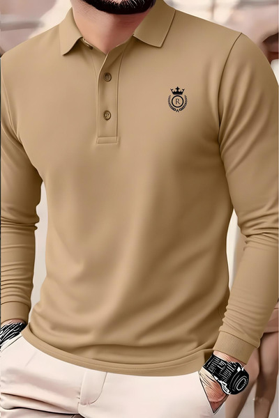 PENTHİLUS Long Sleeve 100% Cotton Regular Fit Button Polo Shirt for Men