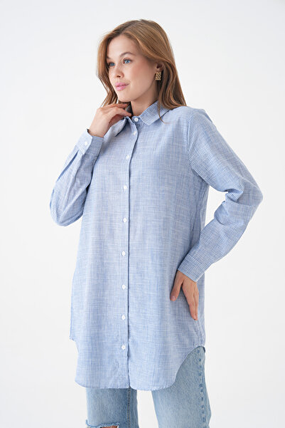 MAMAYAGA Women's Shirt Collar Buttoned Long Sleeve Tunic Oversized Casual Striped Curve Plus Size Suitable for Hijab Shirt