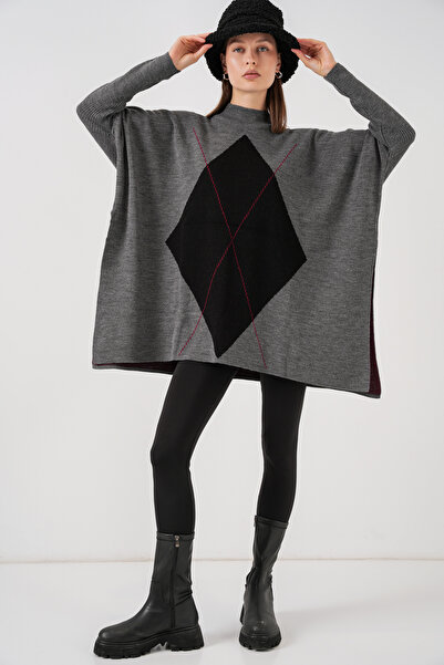 Bigdart 15783 Slit Poncho Sweater - V. Anthracite