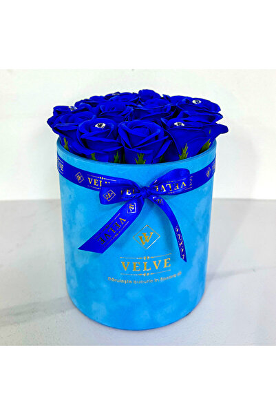 velve Aranjament floral Crystal Beauty cu 15 trandafiri de sapun, cristale artizanale, Albastru