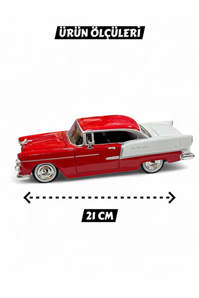 YILDIRIM OYUNCAK Diecast Metal 1955 Chevy Bel Air Model Araba Kutulu Koleksiyonluk Figür 1:24 Ölçek 21 cm