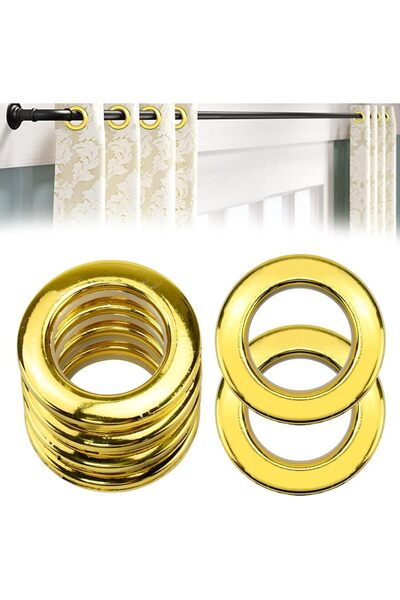 AWF AL WADI FURNITURE مجموعة Crta من 10 حلقات دائرية بلاستيكية لستائر إلغاء الضوضاء بمقياس النانو باللون الذهبي