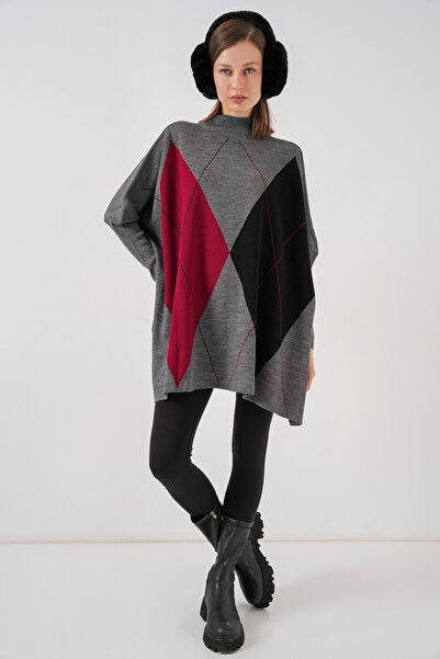 Bigdart 15783 Pulover Poncho cu fante - C.Gri