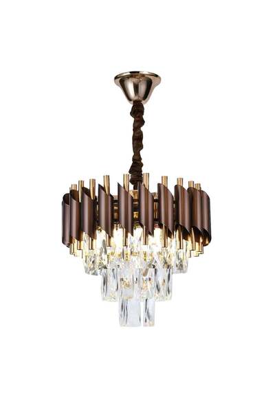 RFAN Chandelier, Model S9001/300, Crystal Texture, Metal, 3 X E27, Brown/Gold