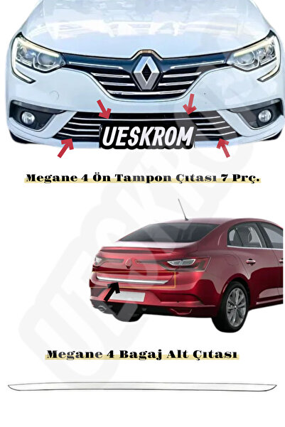 ueskrom Renault Megane 4 2016 2020 Arası Krom Ön Tampon Ve Bagaj Alt Çıtası 8...