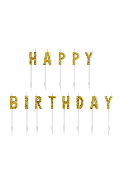 Share the Love شموع عيد ميلاد سعيد - ذهبي لامع، 13 قطعة.