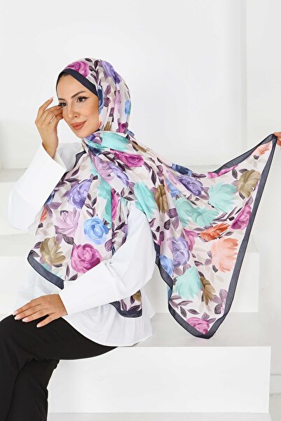 TOFİSA Σάλι με σχέδιο τριαντάφυλλο και κρίνο σειράς Flower - 27594