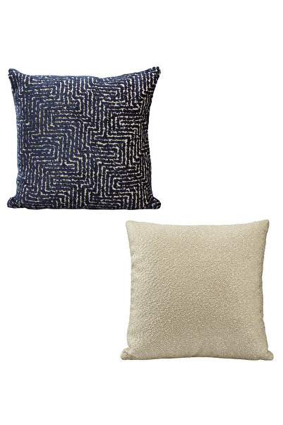 ASDİVA مجموعة من غطاءين للوسائد – نسيج متاهة (أزرق داكن) ونقش تيدي (43×43 سم)