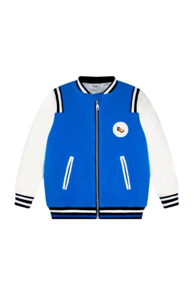 Miny Center Boy's Embroidered Sleeves Faux Leather Patch College Jacket