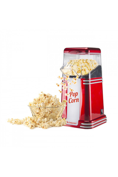 BEPER 90.590Y Hot Air Popcorn Maker, 1200W, 260 ml, Compact Design, Heat Preservation, Red/White