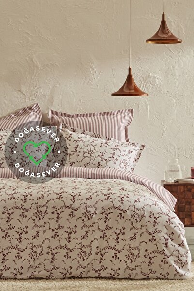 Karaca Home طقم غطاء لحاف مزدوج من القطن من Doğasever Ivy باللون الأحمر الداكن