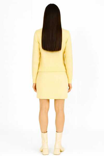 Maison La Femme Women's knit set - button-up jacket with wide polo collar detail & matching knit skirt/top set