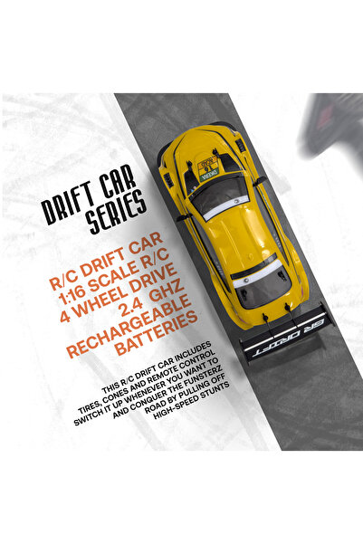 funsterz Drift Series RC Car | 1:16 Scale 4WD Remote Control Car with LED Lights| Racing Drift Car