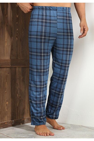 Serena Men's Dark Blue Pajama Pants with White and Black Plaid – Relax Fit - Big Size