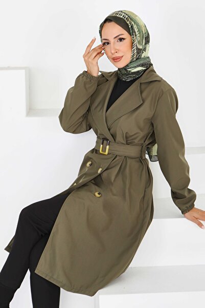 TOFİSA Düğmeli Kuşaklı Miranda Trençkot Haki - 27614