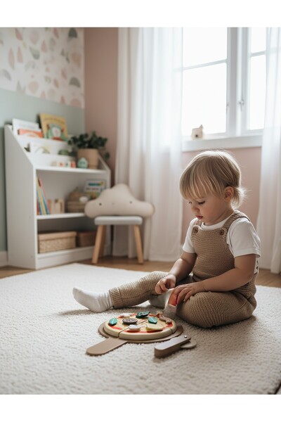ETERNAL SUNSHINE Montessori 8 Parça Pizza Oyuncak Seti - Ahşap, Eğitici ve Güvenli