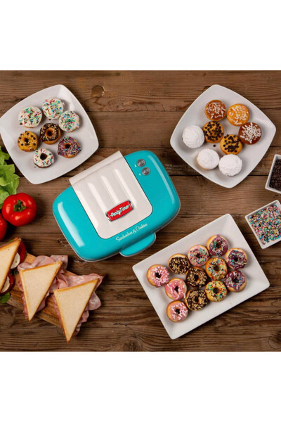 ARIETE Donut, muffin and sandwich maker 3in1 PARTY TIME 1972/01, 700W, 3 plates, Nonstick, Turquoise