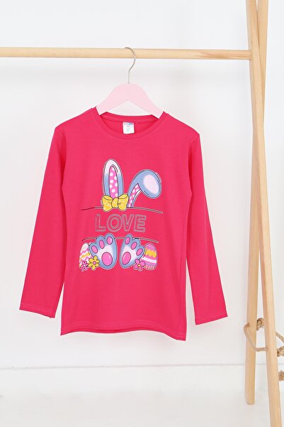 TOFİSA Детска блуза с дълъг ръкав и принт в цвят фуксия - 27700