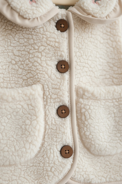 Magu Κρεμ βελούδινο γιλέκο με κουμπιά για κορίτσια – Λεπτομέρεια με κεντημένο γιακά