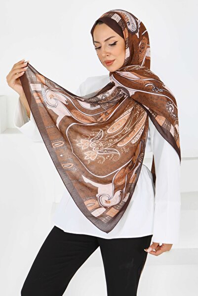 TOFİSA Εθνοτικό βαμβακερό σάλι με σχέδιο καφέ - 27597