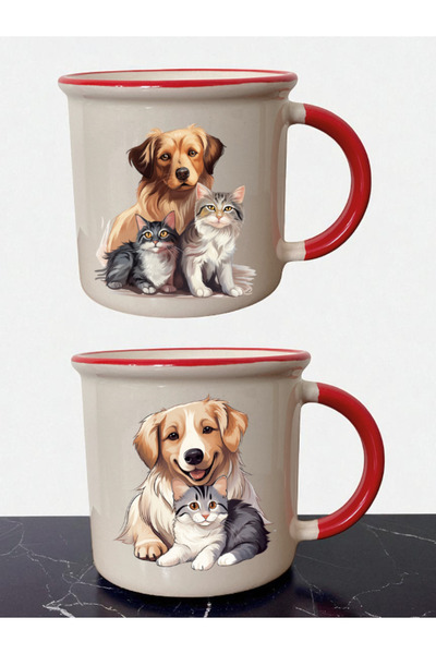 lili hediyelik طقم من كوبين أحمرين بتصميم فم القطط والكلاب - هدية للفتاة، أفك...
