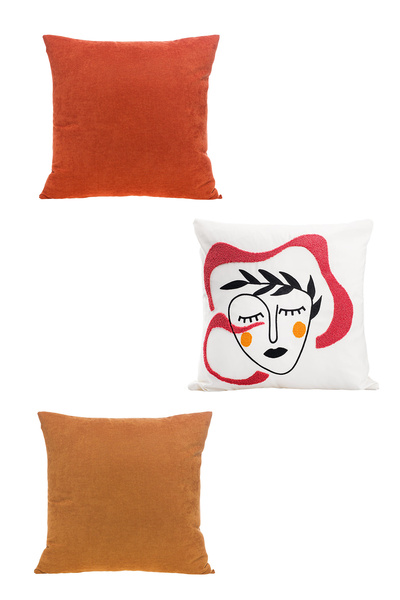 ASDİVA 3-Piece Panoroma Decorative Throw Pillow Cover – Bohemian Face Punch + Orange + Tile 45X45 cm