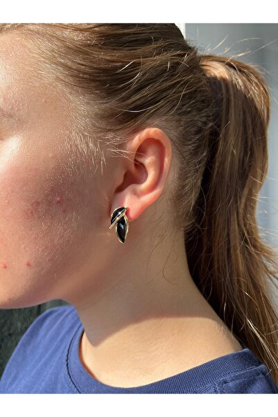 Candy Nuveria’nın Yaprağı - Mineli Altın Kaplama Yaprak Küpe