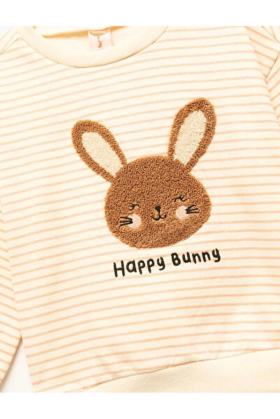 Koton Shardonlu Cotton Striped Ecru Baby Girl Sweatshirt 6Wmg10003Ak