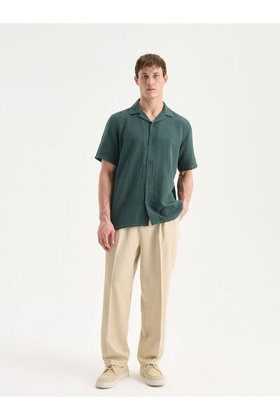 LC Waikiki Ανδρικό πουκάμισο με κοντό μανίκι Green Standard Fit