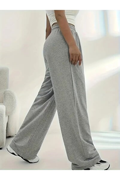 BERYY MODA Kadın Gri Baggy KIŞLIK EŞOFMAN ALTI-Battal Büyük Beden Spor Giyim Bol Kesim Esnek Rahat Kumaş