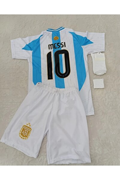 Forma Arjantin 2024/25 Sezon Lionel Messi Çocuk Forması Şort Çorap Bileklik 4...