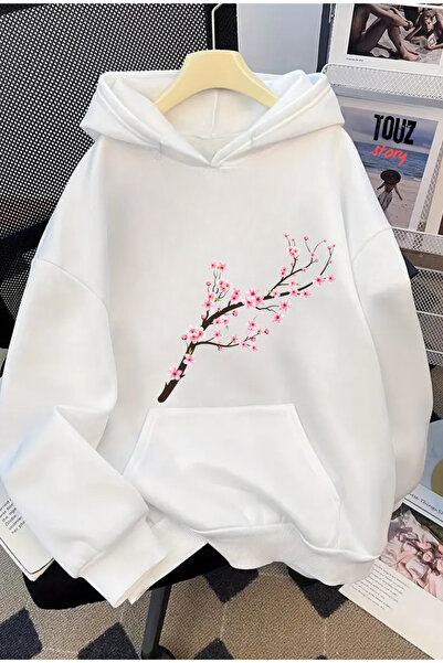 Touz Moda Flower Printed Unisex Oversize Hooded Sweatshirt Hoodie