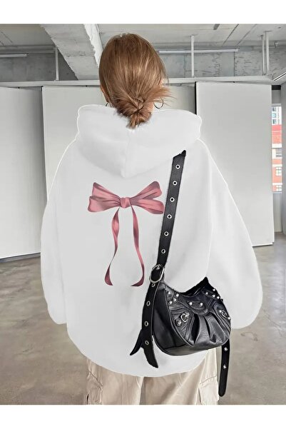 Touz Moda Ribbon Printed Unisex Oversize Hooded Sweatshirt Hoodie