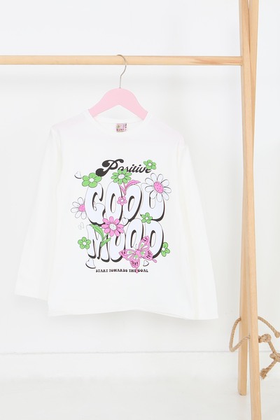 TOFİSA Mânecă lungă albă pentru fetiță cu imprimeu bumbac moale Badi - 27691