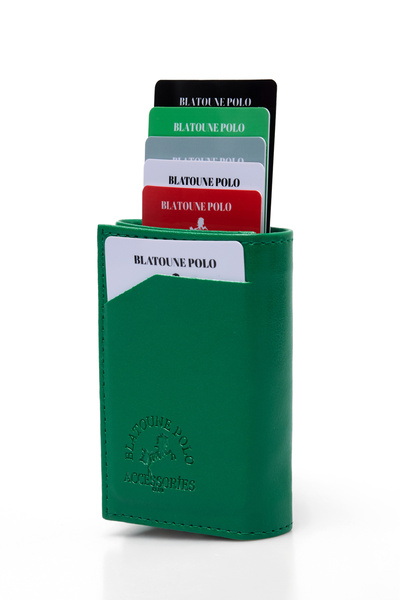 Herlin polo Women's Wallet Green Vegan Leather Rfid Protected Automatic Card Holder with Coin Compartment