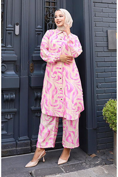 sefamerve Modal Fabric Tunic Trousers Double Set 0158-04 Pink