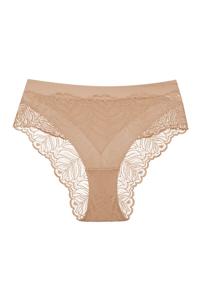 ESOTIQ Chiloți brazilieni cu talie înaltă pentru femei, cu dantelă florală și plasă | Korin