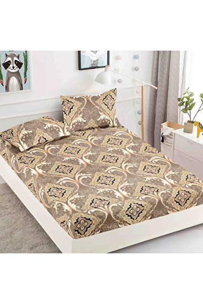 JOJO HOME Husa cu Elastic si Fete de Perna Din Finet 180x200cm, Bej Inchis royal