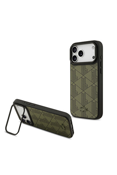 Lacoste iPhone 17 Pro Max Uyumlu Kılıf Lisanslı M-safe Şarjlı Standlı PU Deri...