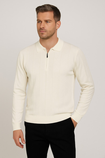 ModaPlaza Men's Polo Neck Zippered Sweater 6580