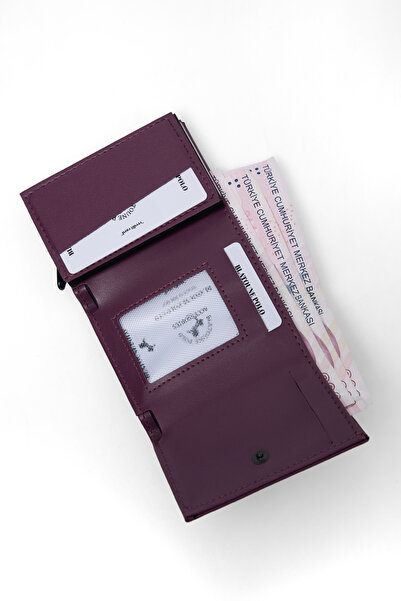 Herlin polo Women's Wallet Purple Vegan Leather Rfid Protected Automatic Card Holder with Coin Compartment