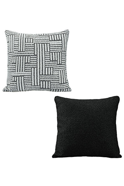 ASDİVA مجموعة من غطاءين للوسائد الزخرفية - بنمط أبيض وأسود وملمس تيدي (43×43 سم)