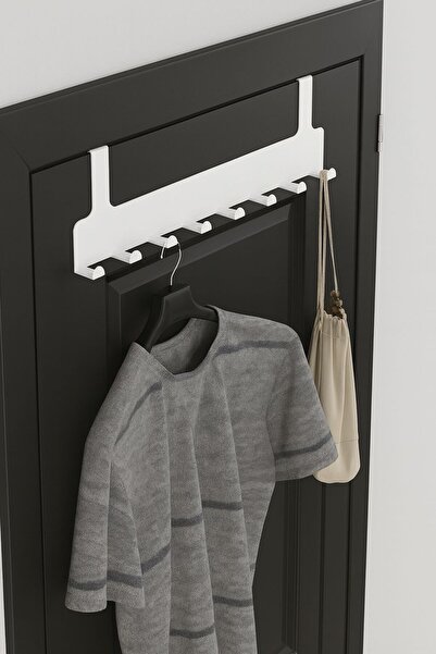 VENON 8-Hook White American Type Home Metal Matte Black Behind Door Hanger Organizer Hanger, Bathroom