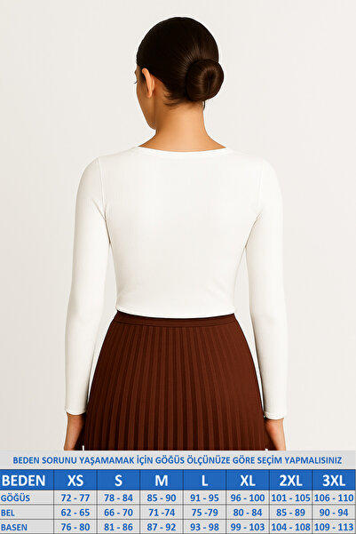 MİO ESTİLO Novelle V-Neck Long Sleeve Ribbed Blouse