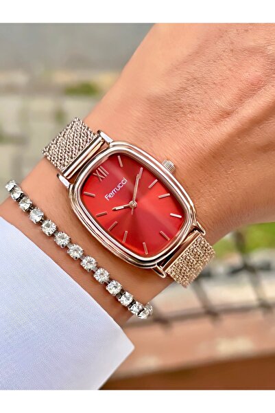 Ferrucci Women's Wristwatch Original Watch Mesh Strap Square Model Waterproof Bracelet Gift Rose Gold