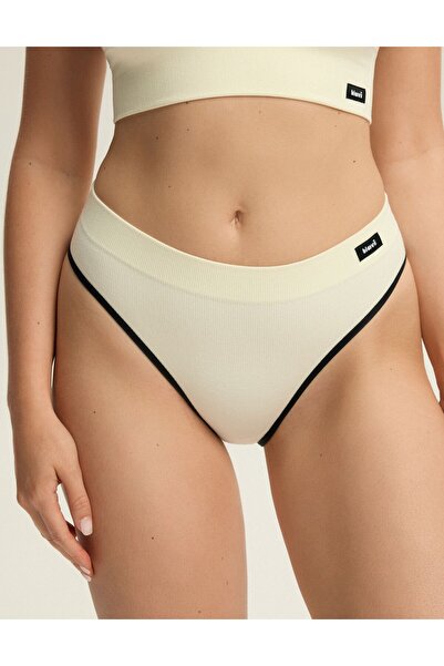 Bloovii Women's Panties Briefs High Leg High Waist Style Ribbed with Decorative Trim | Arlan