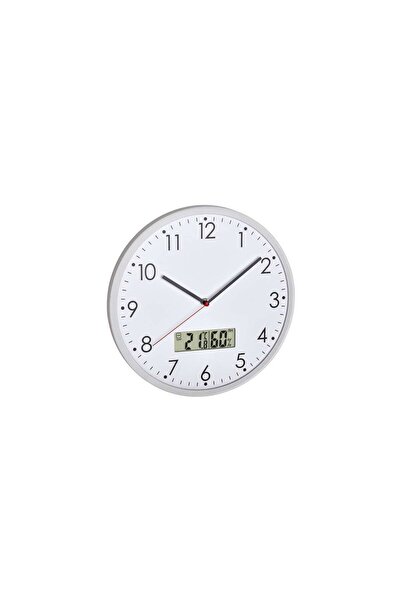TFA Analog silent wall clock with digital thermometer and hygrometer, white, 60.3048.02