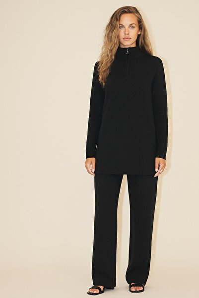 HAKKE Yakası Fermuarlı Tunik Ve Pantolon İkili Triko TAKIM