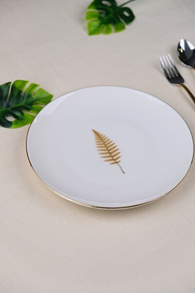 tabakevi Tabak Evi Porcelain Natura Fern Gold Gilded Cake Plate 20.50cm Single